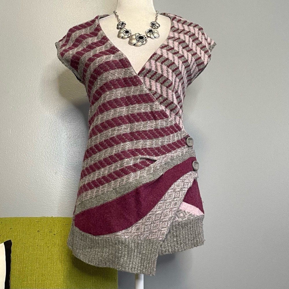 Sparrow Anthropologie Lambswool Striped Wrap Cardigan Sweater